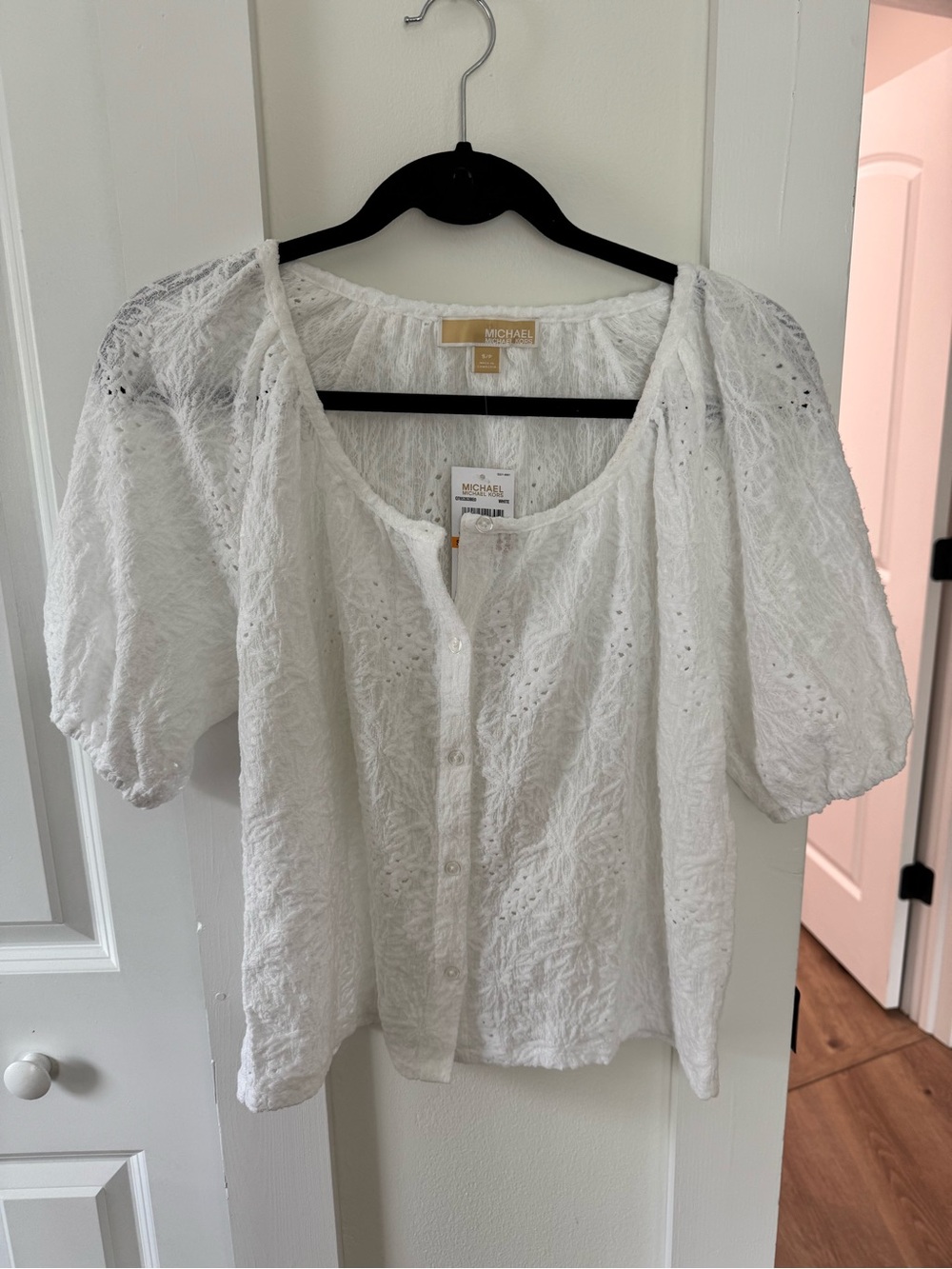 Michael Kors White Eyelet Button-Front Women's Top